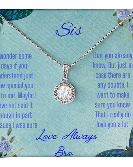 Eternal Hope Necklace on a To Sis from Bro greeting card up close view 