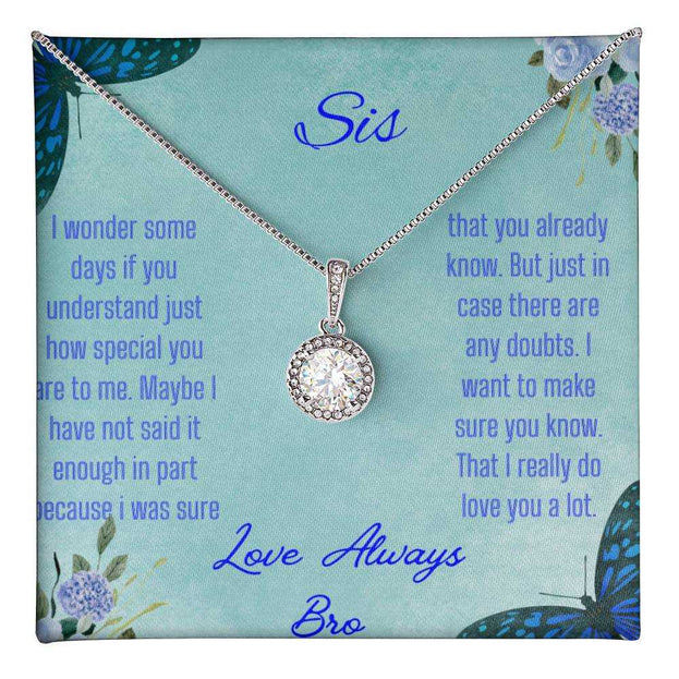 Eternal Hope Necklace on a To Sis from Bro greeting card up close view 