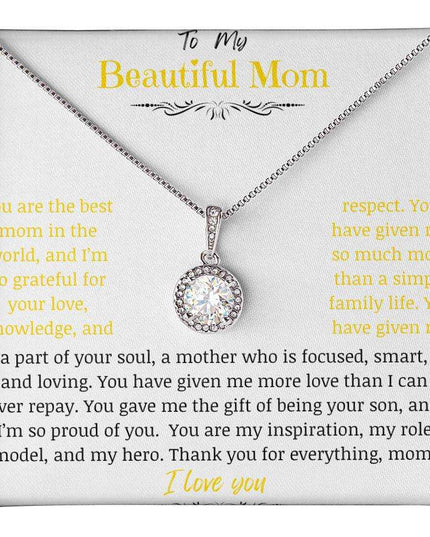 A white gold eternal hope necklace close up