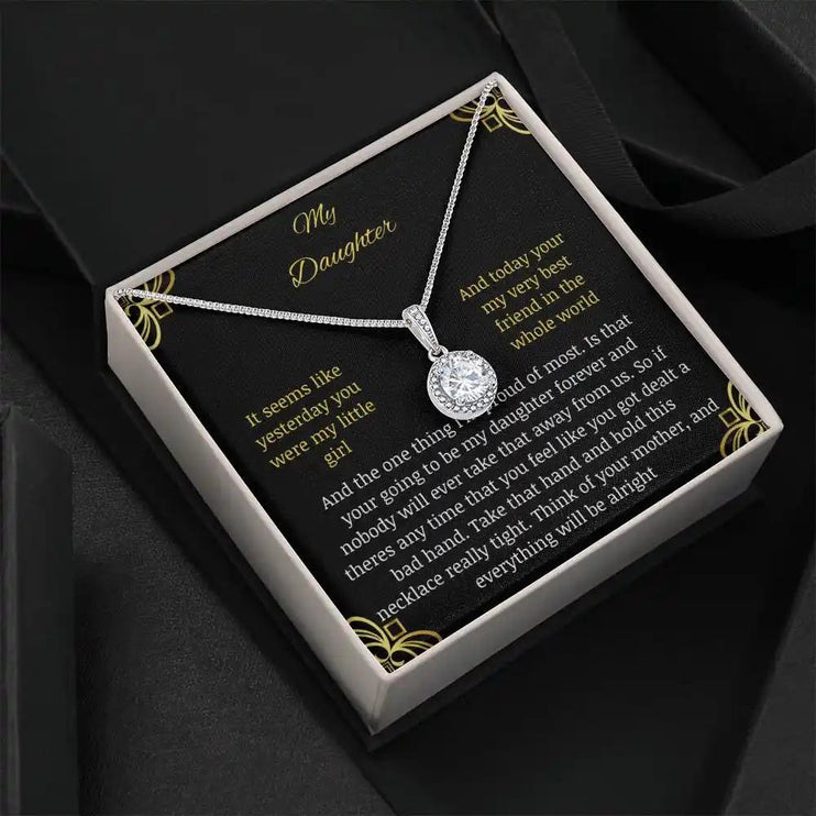 Eternal Hope Necklace in a two-tone box angled to the right against black background