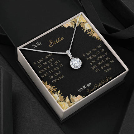eternal hope necklace with greeting card for bestie in standard box and white gold right side view