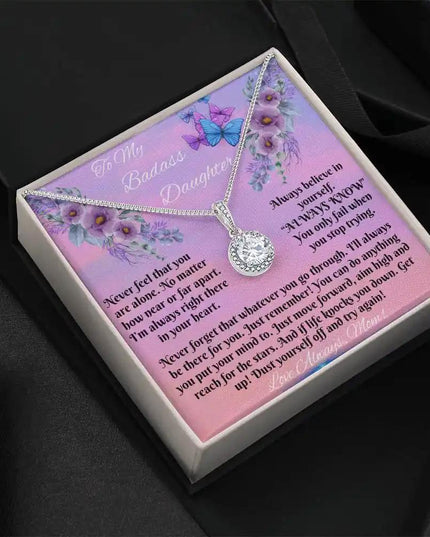 white gold eternal hope necklace in a two-tone box angled left