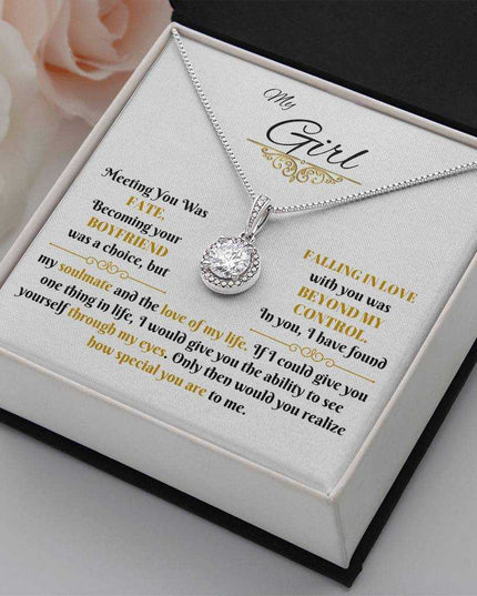 eternal hope necklace in a soft box angled to the right