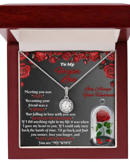 white gold eternal hope necklace in a mahogany box
