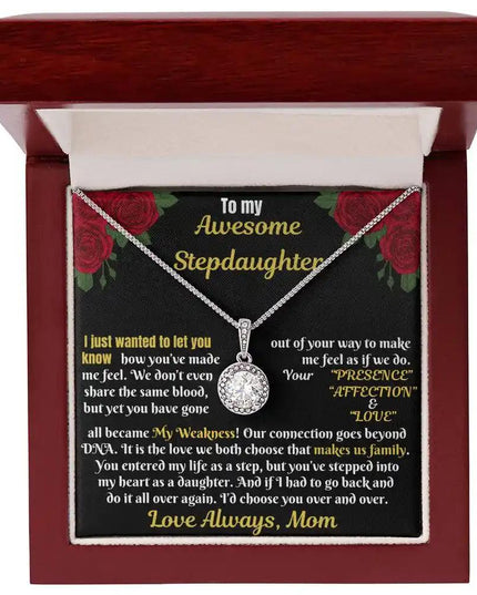 white gold eternal hope necklace on mahogany box up close