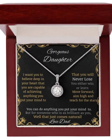 eternal hope necklace with a white gold charm in a mahogany box angle 1