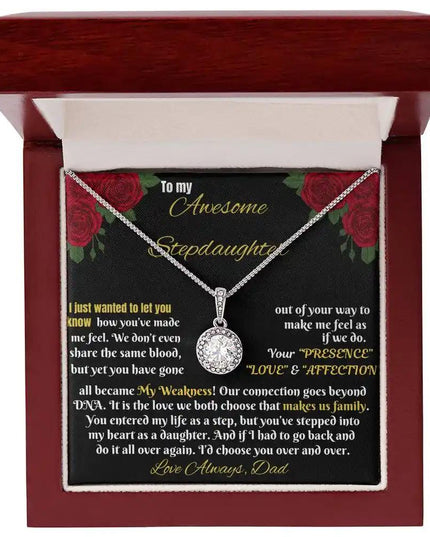 white gold eternal hope necklace in a mahogany box