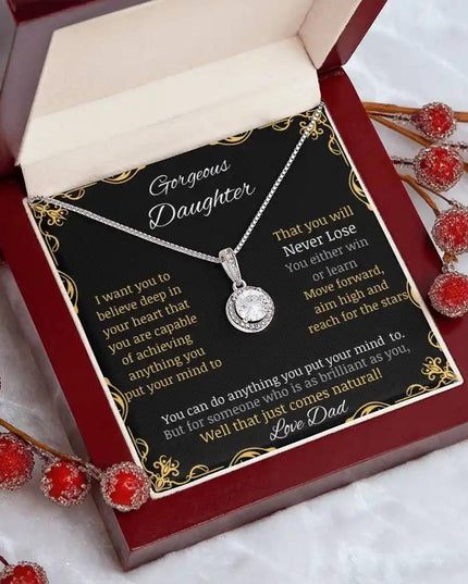 eternal hope necklacewith a white gold charm in a mahogany box angle 3