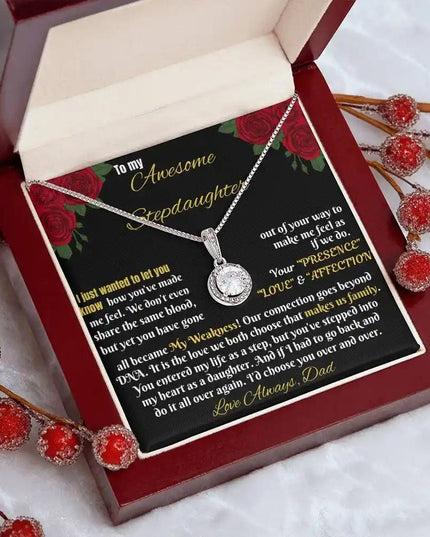 white gold eternal hope necklace in a mahogany box