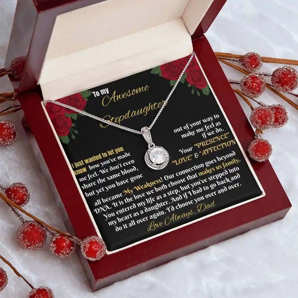 white gold eternal hope necklace in a mahogany box