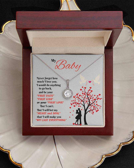 eternal hope necklace in a luxury box with greeting card on a white display