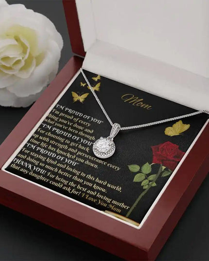 eternal hope necklace in mahogany box angled right