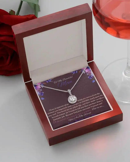 eternal hope necklace in a mahogany box angled right