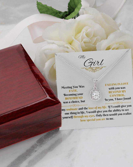 eternal hope necklace beside a luxury box on a message card