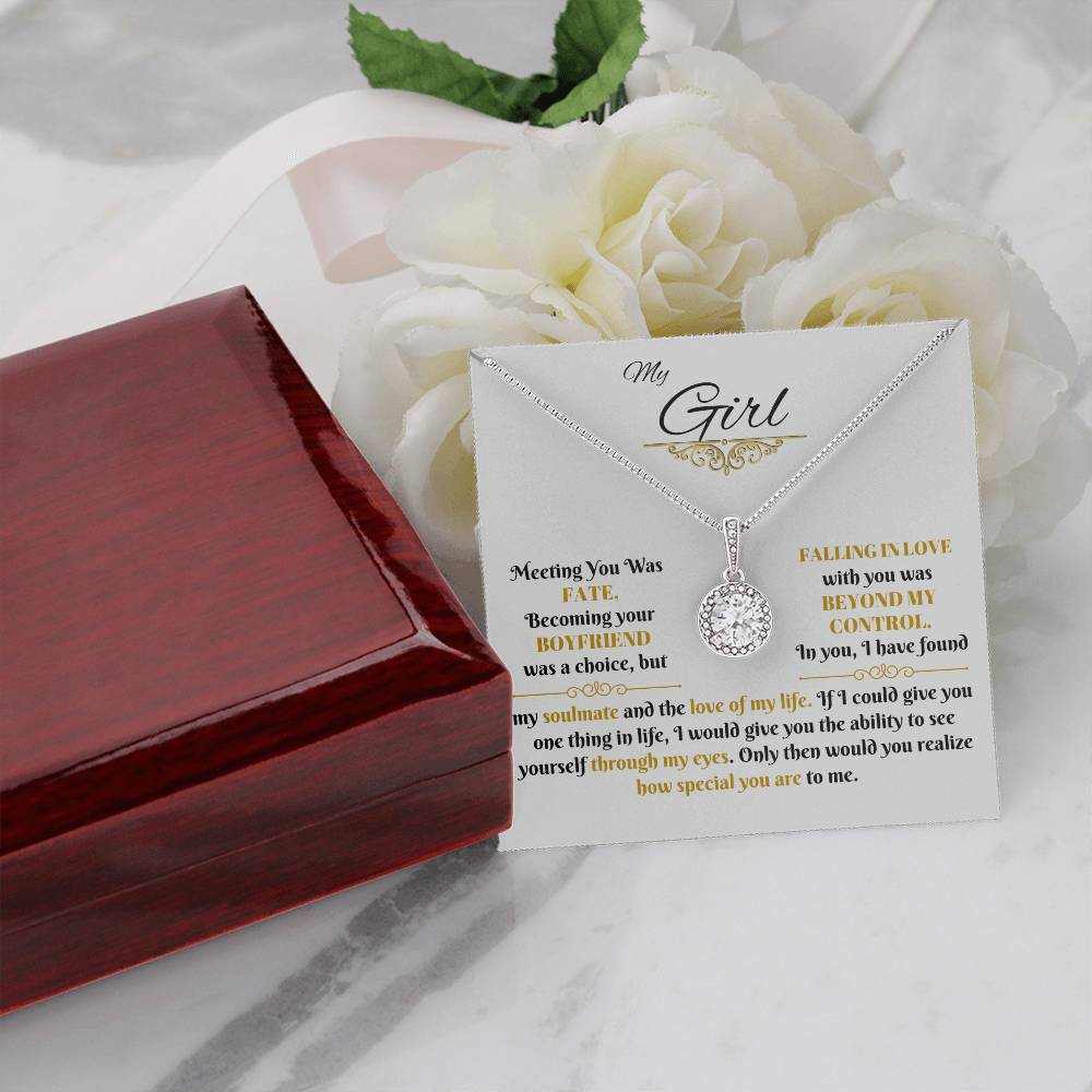 eternal hope necklace beside a luxury box on a message card