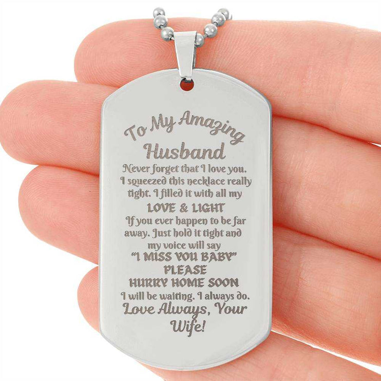 stainless-steel engraved dog tag necklace