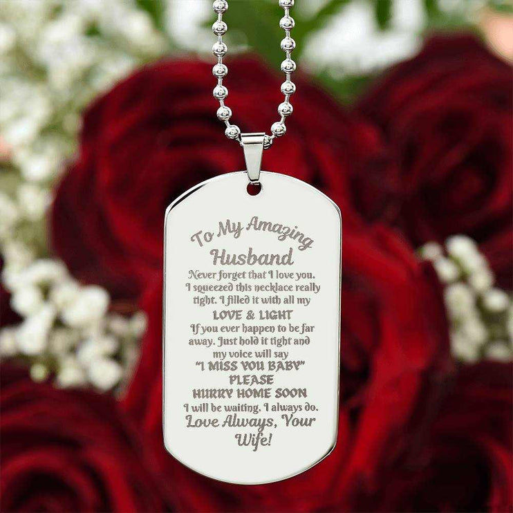 stainless-steel engraved dog tag necklace