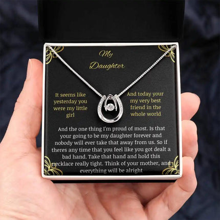 lucky in love necklace with a white gold pendant in a two-tone box angle 3
