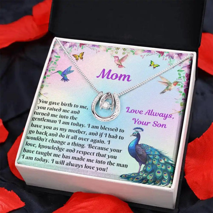 Lucky In Love Necklace in two-tone box angled right