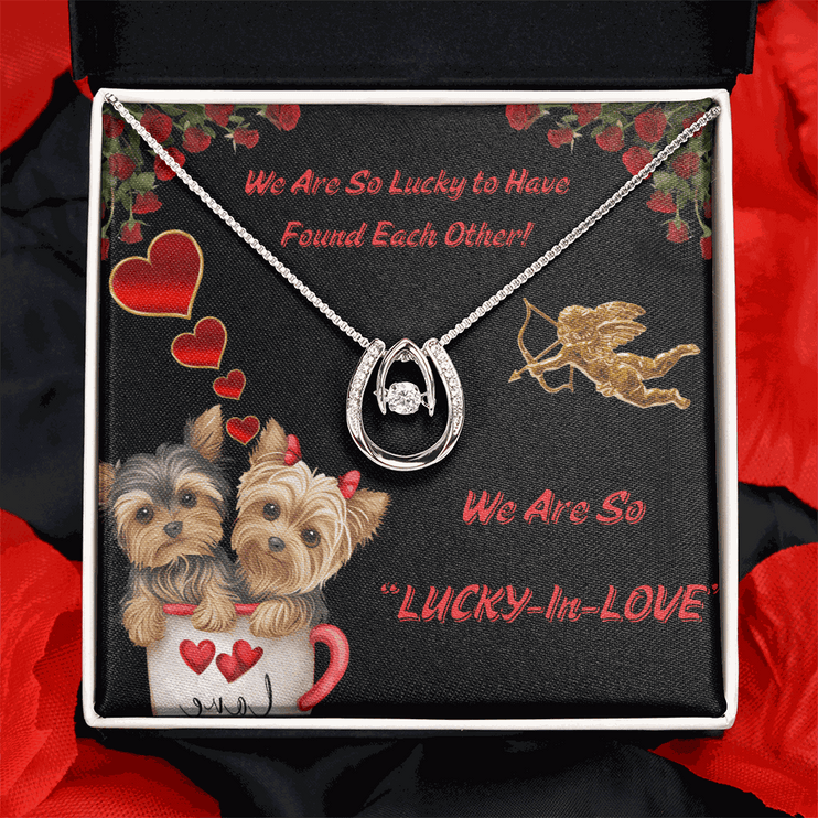 lucky in love necklace in a soft box