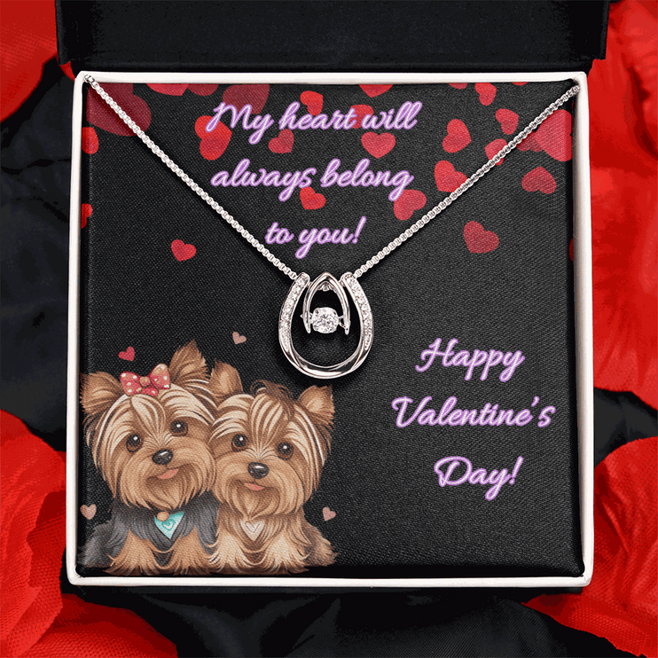 lucky in love necklace in a soft box