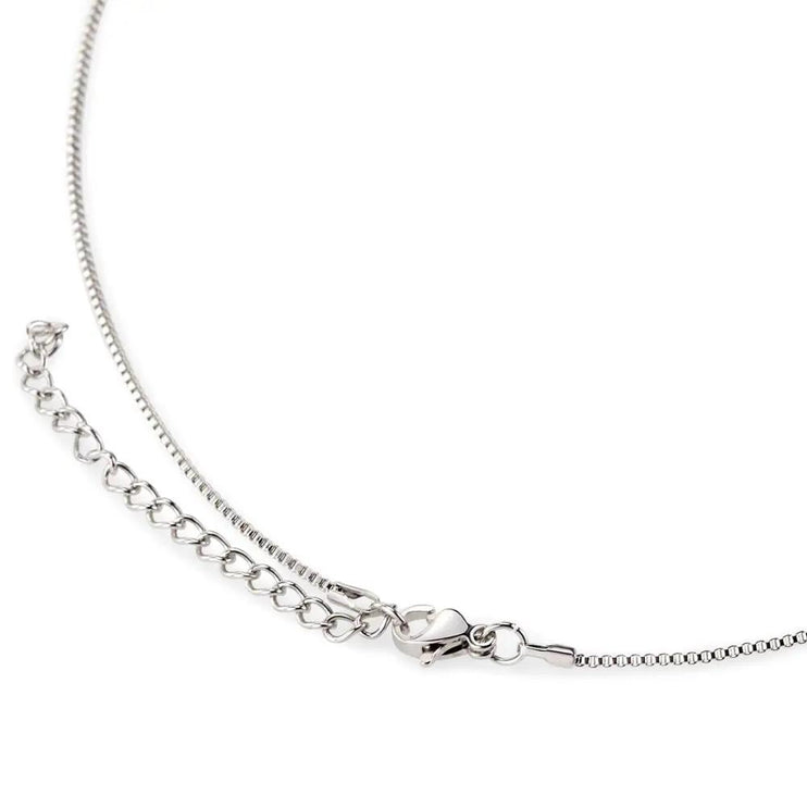 white gold lucky in love necklace showing size adjustment