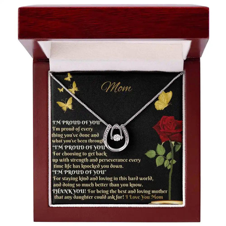 lucky in love necklace in mahogany box 