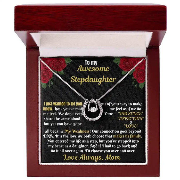 white gold lucky in love necklace in mahogany box