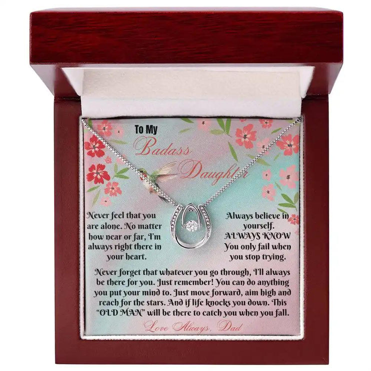 white gold lucky in love necklace in mahogany box