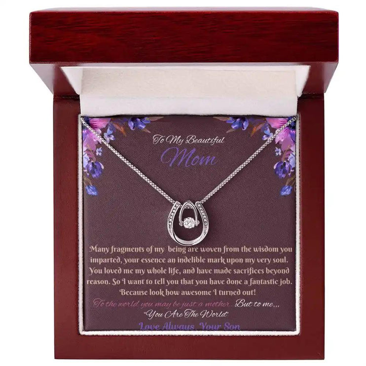 lucky in love necklace in mahogany box