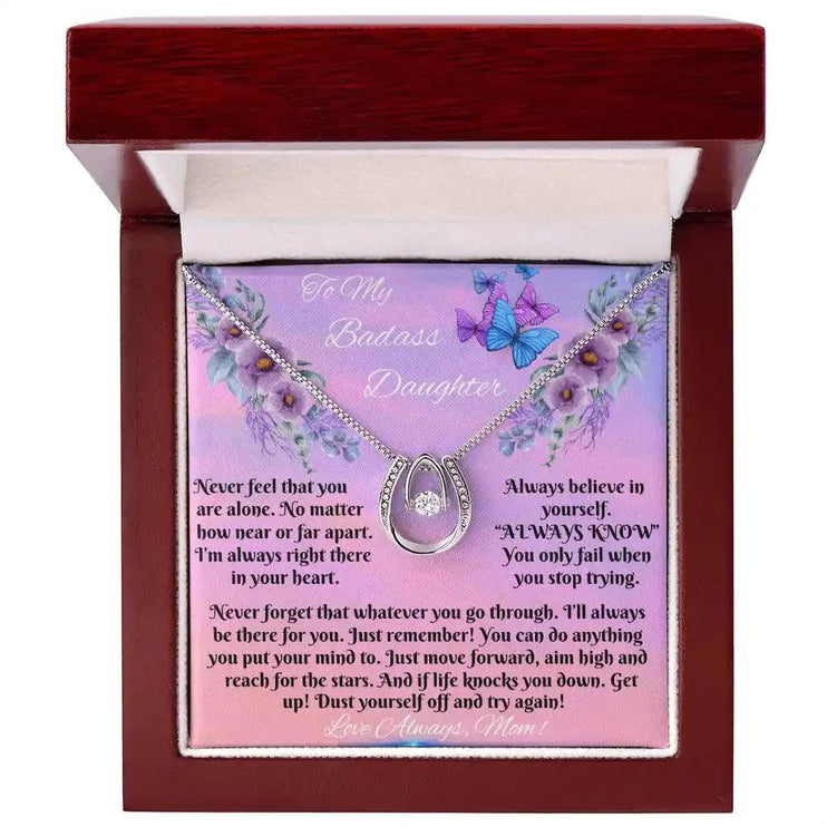 white gold lucky in love necklace in mahogany box