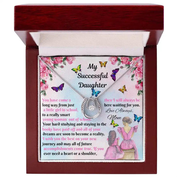 white gold lucky in love necklace in mahogany box