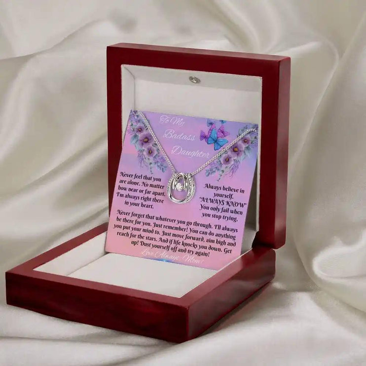 white gold lucky in love necklace in mahogany box