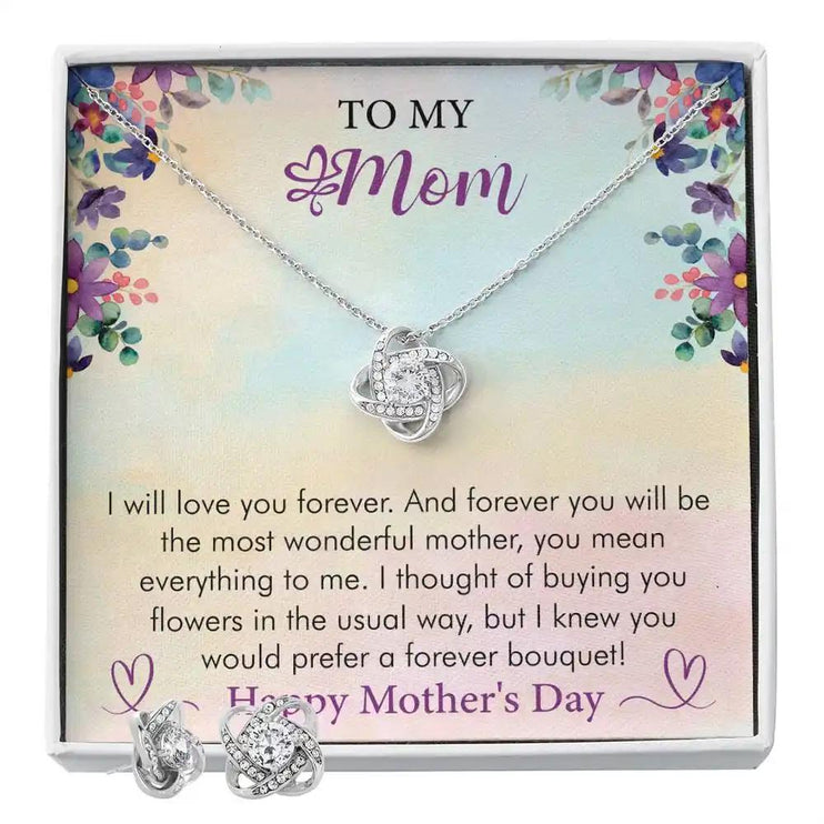 Love Knot Necklace with Love Knot Earring Set up close