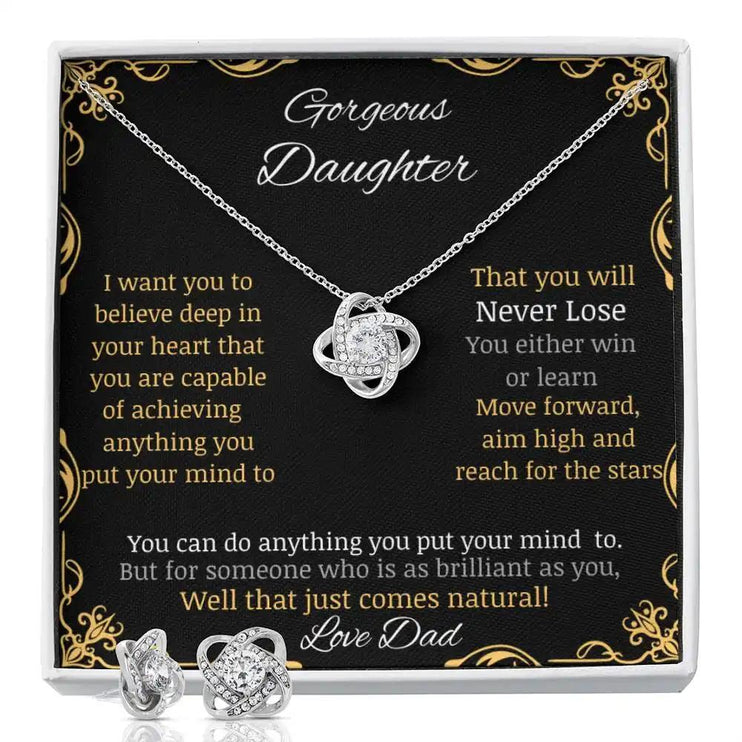 Love Knot Necklace Love Knot Earring Set with a white gold charm and a two-tone box angle 2