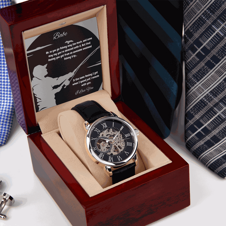 openwork watch in a mahogany gift box in a box of ties