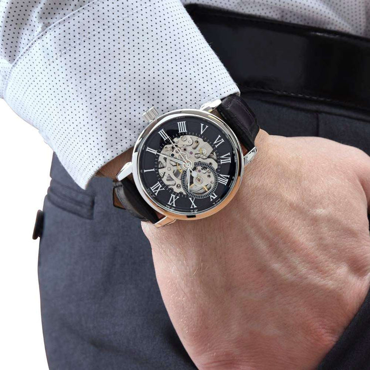 openwork watch on a model's wrist