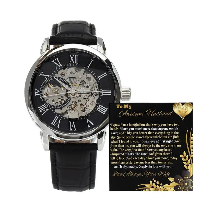 mens openwork watch with message card