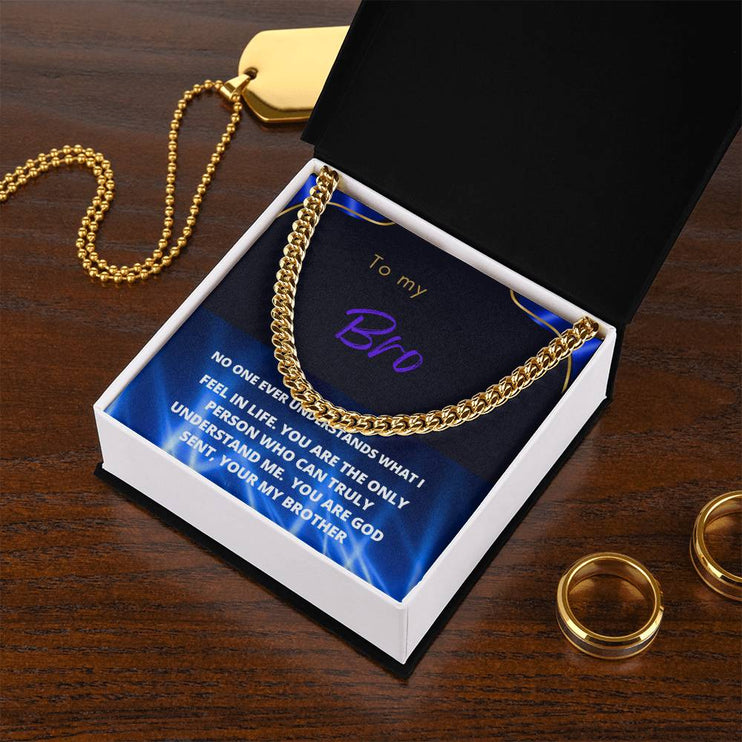 cuban chain necklace gold variant in 2-tone box with a greeting card for your brother