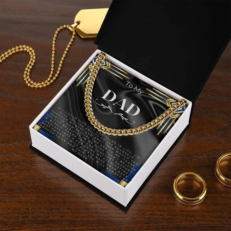 cuban chain necklace in gold variant 2-tone box with a greeting card for dad