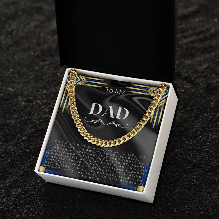 cuban chain necklace in gold variant 2-tone box with a greeting card for dad an