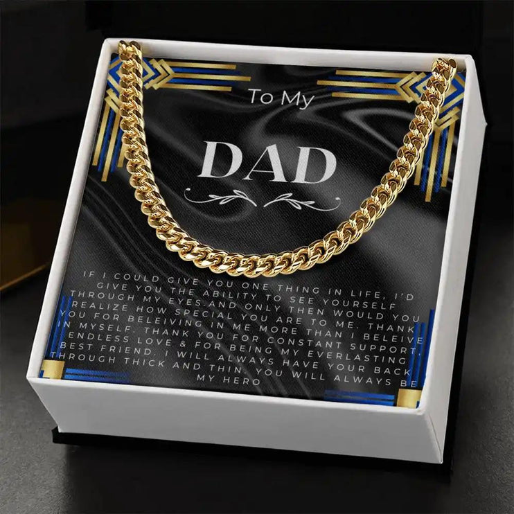 cuban chain necklace in gold variant 2-tone box with a greeting card for dad