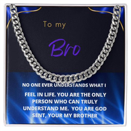 cuban chain necklace silver variant in 2-tone box with a greeting card for your brother.