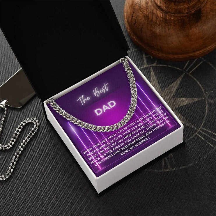 Cuban Chain Necklace with a polished stainless-steel finish inside a two-tone box angle 2