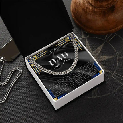 cuban chain necklace in silver variant 2-tone box with a greeting card for dad angle 2