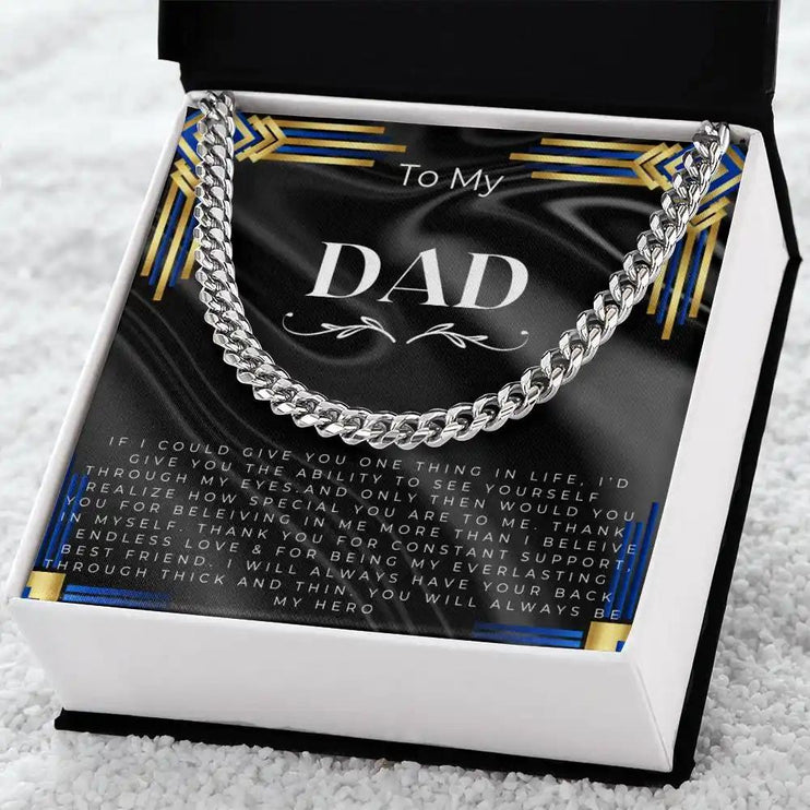 cuban chain necklace in silver variant 2-tone box with a greeting card for dad angle 4