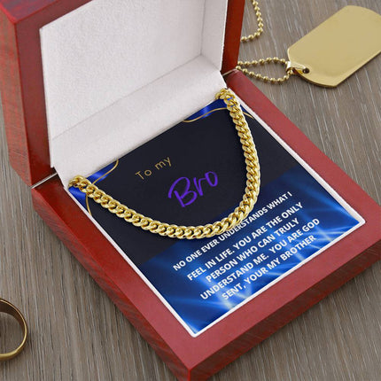 cuban chain necklace gold variant in 2-tone box with a greeting card for your brother