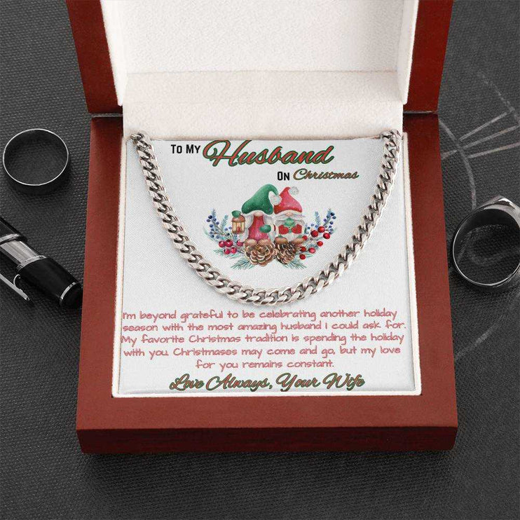 stainless-steel Cuban link chain in luxury box