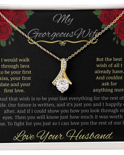 alluring beauty necklace with greeting card to beautiful wife in white gold in two tone box