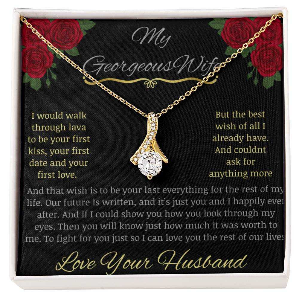 alluring beauty necklace with greeting card to beautiful wife in white gold in two tone box